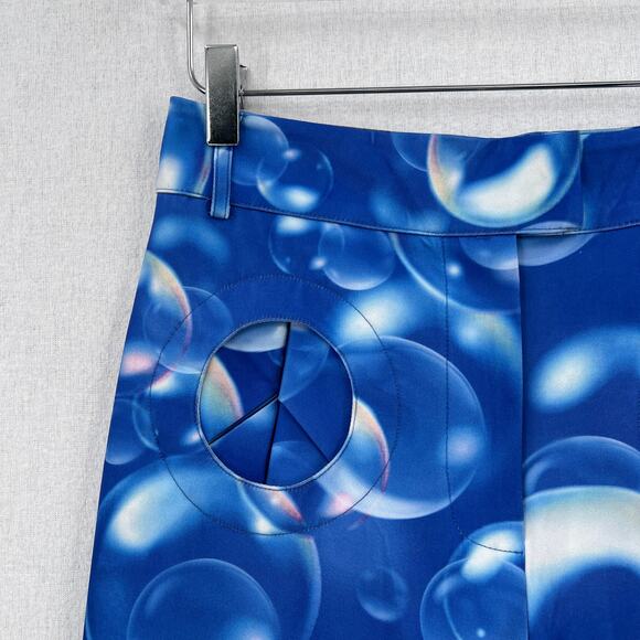 HOUSE OF SUNNY Fantasia Flare Pants Womens 6 Blue Bubble Print High Rise Stretch - Picture 9 of 16